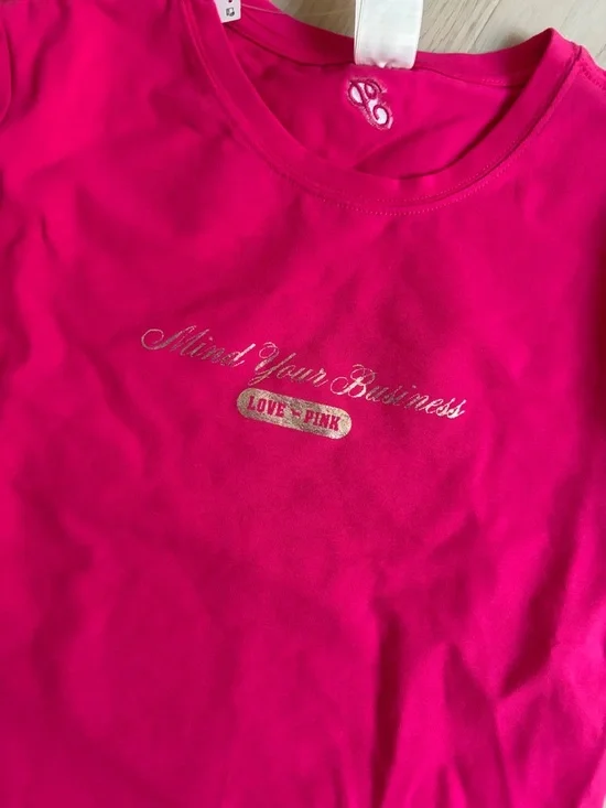 PINK Victoria's Secret Hot Pink 'Mind Your Business' Short Sleeve Tee - Picture 2 of 4
